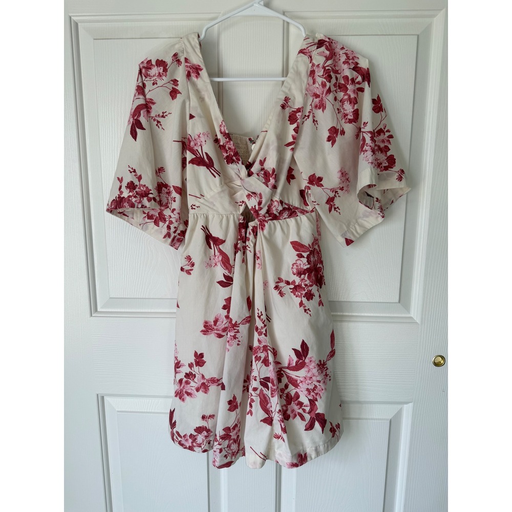 Abercrombie & Fitch Floral Knot Front Cutout Mini Dress Cream Red XXS